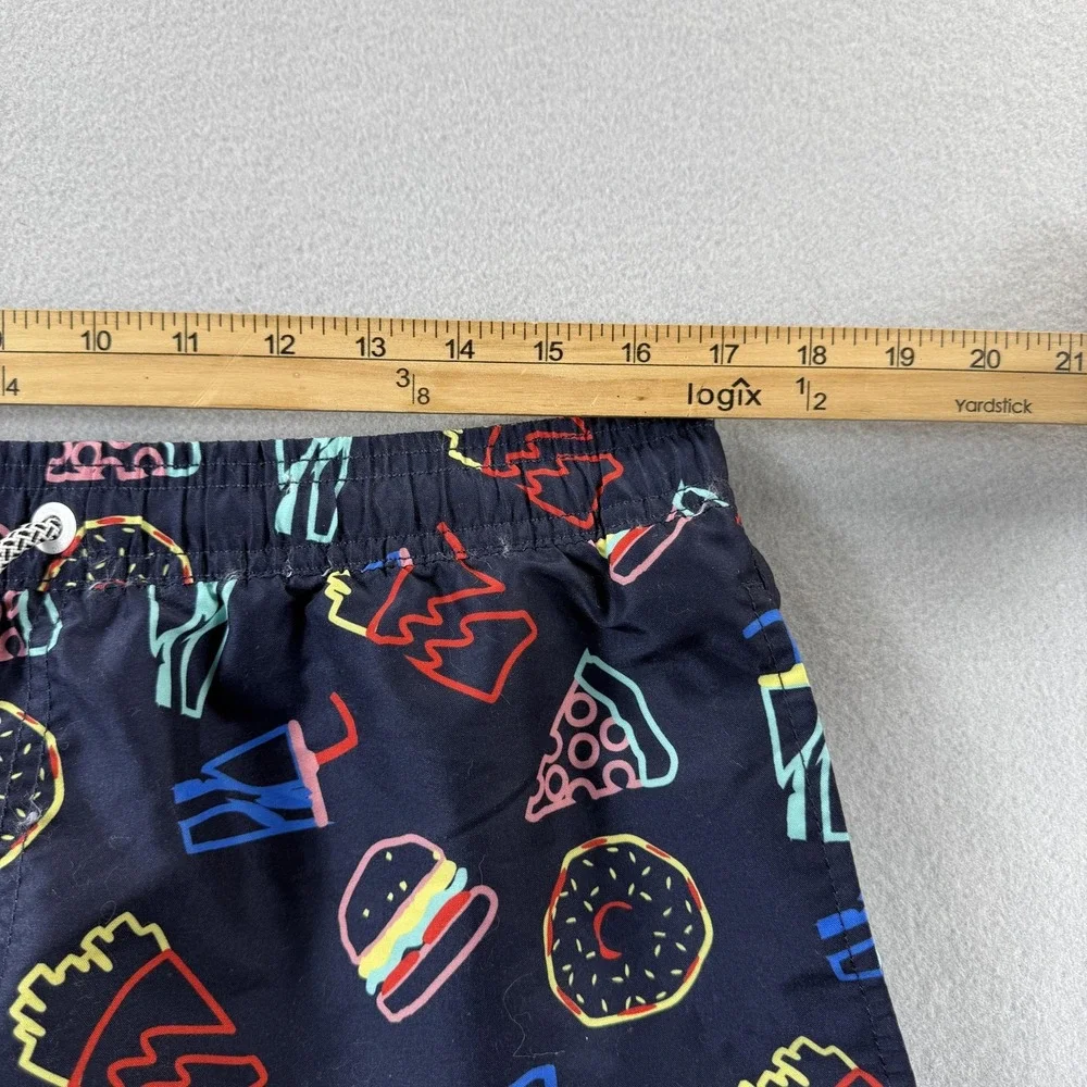 Maamgic Swim Trunks‎ Mens Large Blue Fast Food Print Mesh Lined Elastic Waist